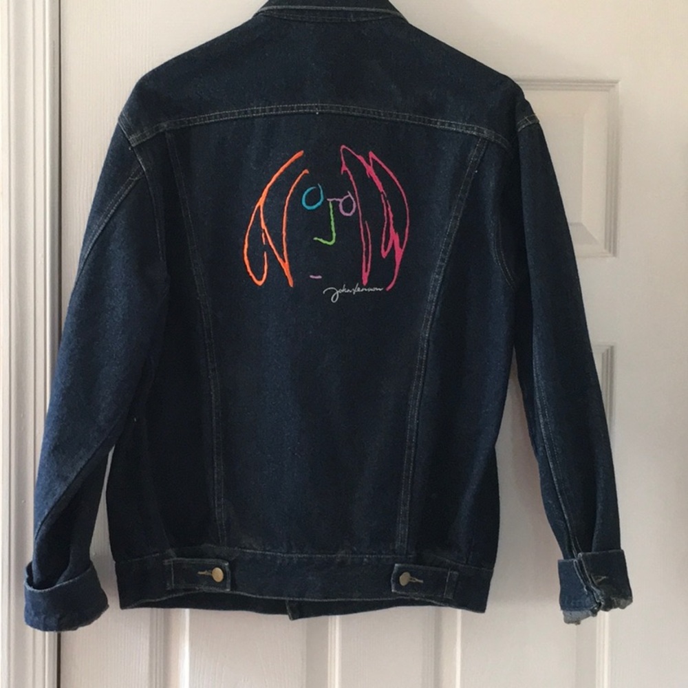 Denim Jacket with Embroidered John Lennon Drawing